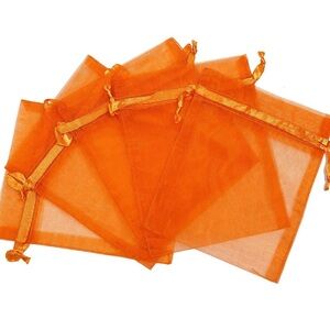 Orange Organza Drawstring Gift Pouches 5x7 3x4 Bundle Wedding Party Favors